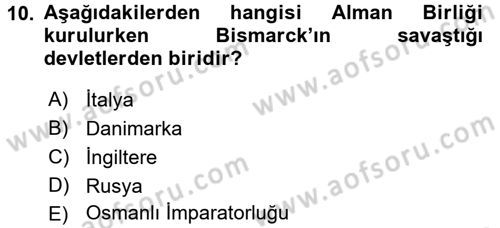 Siyasi Tarih Dersi 2016 - 2017 Yılı (Vize) Ara Sınav Soruları 10. Soru