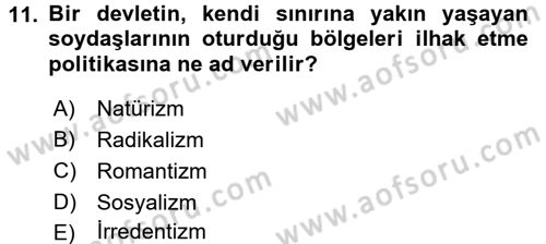 Siyasi Tarih Dersi Ara Sınavı Deneme Sınav Soruları 11. Soru