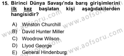 Siyasi Tarih Dersi Ara Sınavı Deneme Sınav Soruları 15. Soru