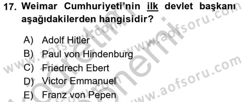 Siyasi Tarih Dersi Ara Sınavı Deneme Sınav Soruları 17. Soru