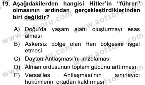Siyasi Tarih Dersi Ara Sınavı Deneme Sınav Soruları 19. Soru