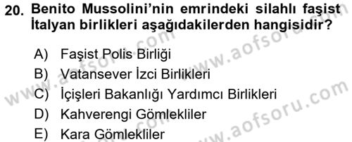 Siyasi Tarih Dersi Ara Sınavı Deneme Sınav Soruları 20. Soru