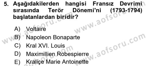 Siyasi Tarih Dersi Ara Sınavı Deneme Sınav Soruları 5. Soru