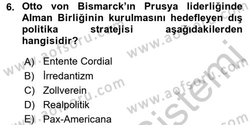 Siyasi Tarih Dersi Ara Sınavı Deneme Sınav Soruları 6. Soru