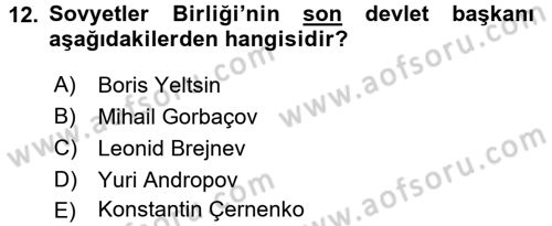 Siyasi Tarih Dersi 2016 - 2017 Yılı (Final) Dönem Sonu Sınav Soruları 12. Soru
