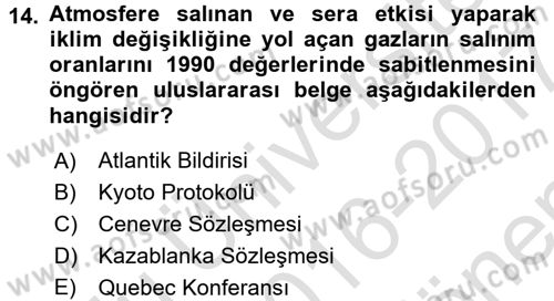 Siyasi Tarih Dersi 2016 - 2017 Yılı (Final) Dönem Sonu Sınav Soruları 14. Soru