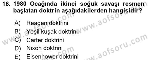 Siyasi Tarih Dersi 2016 - 2017 Yılı (Final) Dönem Sonu Sınav Soruları 16. Soru