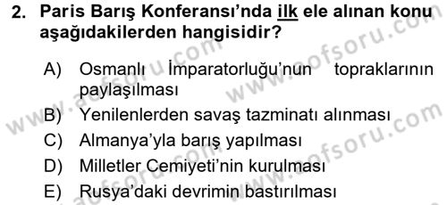 Siyasi Tarih Dersi 2016 - 2017 Yılı (Final) Dönem Sonu Sınav Soruları 2. Soru