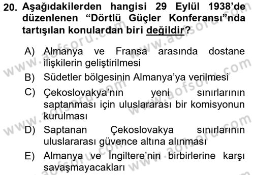 Siyasi Tarih Dersi 2016 - 2017 Yılı (Final) Dönem Sonu Sınav Soruları 20. Soru