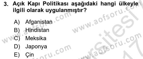 Siyasi Tarih Dersi 2016 - 2017 Yılı (Final) Dönem Sonu Sınav Soruları 3. Soru