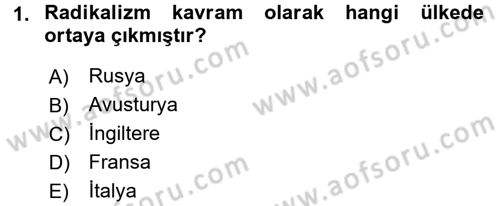Siyasi Tarih Dersi 2017 - 2018 Yılı (Vize) Ara Sınav Soruları 1. Soru