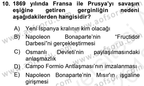 Siyasi Tarih Dersi 2017 - 2018 Yılı (Vize) Ara Sınav Soruları 10. Soru