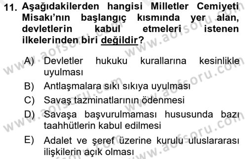 Siyasi Tarih Dersi 2017 - 2018 Yılı (Vize) Ara Sınav Soruları 11. Soru