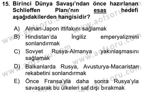Siyasi Tarih Dersi 2017 - 2018 Yılı (Vize) Ara Sınav Soruları 15. Soru