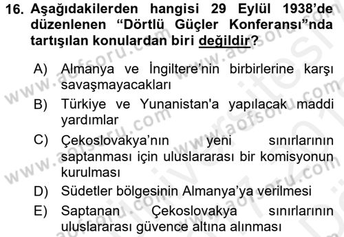 Siyasi Tarih Dersi 2017 - 2018 Yılı (Vize) Ara Sınav Soruları 16. Soru