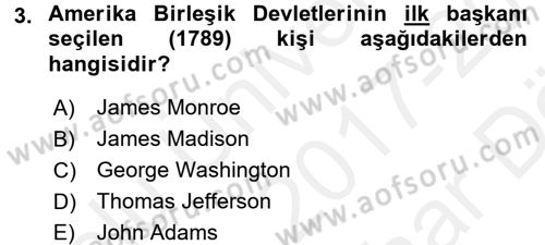 Siyasi Tarih Dersi 2017 - 2018 Yılı (Vize) Ara Sınav Soruları 3. Soru