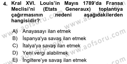 Siyasi Tarih Dersi 2017 - 2018 Yılı (Vize) Ara Sınav Soruları 4. Soru