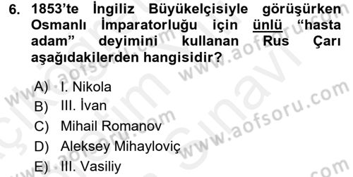 Siyasi Tarih Dersi 2017 - 2018 Yılı (Vize) Ara Sınav Soruları 6. Soru