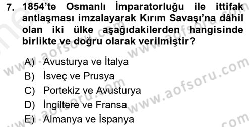 Siyasi Tarih Dersi Ara Sınavı Deneme Sınav Soruları 7. Soru