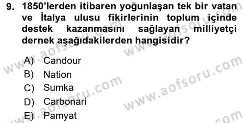 Siyasi Tarih Dersi 2017 - 2018 Yılı (Vize) Ara Sınav Soruları 9. Soru