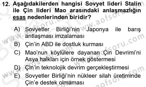 Siyasi Tarih Dersi 2017 - 2018 Yılı (Final) Dönem Sonu Sınav Soruları 12. Soru