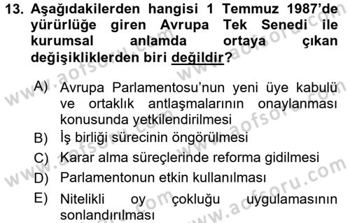 Siyasi Tarih Dersi 2017 - 2018 Yılı (Final) Dönem Sonu Sınav Soruları 13. Soru