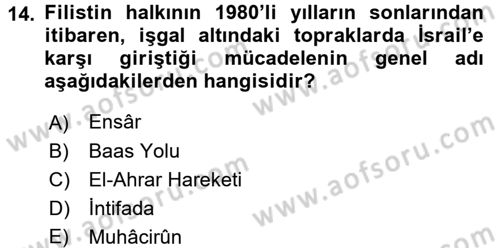 Siyasi Tarih Dersi 2017 - 2018 Yılı (Final) Dönem Sonu Sınav Soruları 14. Soru