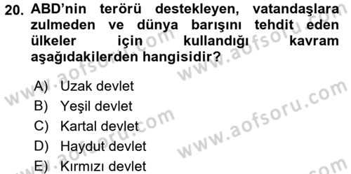 Siyasi Tarih Dersi 2017 - 2018 Yılı (Final) Dönem Sonu Sınav Soruları 20. Soru