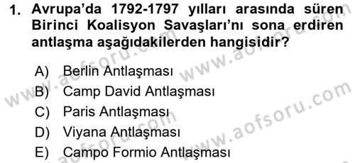 Siyasi Tarih Dersi 2018 - 2019 Yılı (Vize) Ara Sınav Soruları 1. Soru