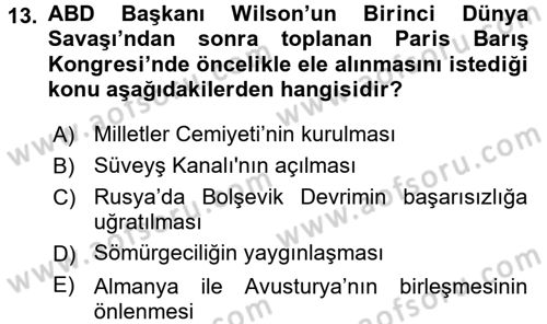 Siyasi Tarih Dersi 2018 - 2019 Yılı (Vize) Ara Sınav Soruları 13. Soru