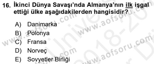 Siyasi Tarih Dersi 2018 - 2019 Yılı (Vize) Ara Sınav Soruları 16. Soru