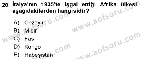 Siyasi Tarih Dersi 2018 - 2019 Yılı (Vize) Ara Sınav Soruları 20. Soru