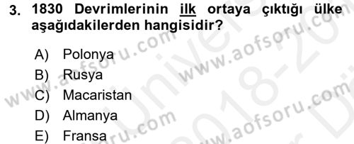 Siyasi Tarih Dersi 2018 - 2019 Yılı (Vize) Ara Sınav Soruları 3. Soru