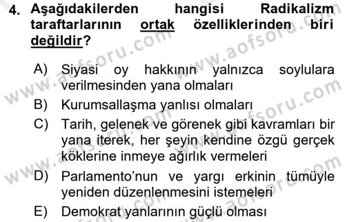 Siyasi Tarih Dersi 2018 - 2019 Yılı (Vize) Ara Sınav Soruları 4. Soru