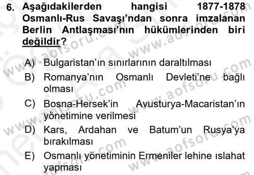 Siyasi Tarih Dersi 2018 - 2019 Yılı (Vize) Ara Sınav Soruları 6. Soru