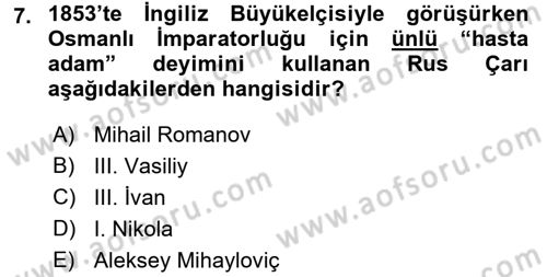Siyasi Tarih Dersi 2018 - 2019 Yılı (Vize) Ara Sınav Soruları 7. Soru