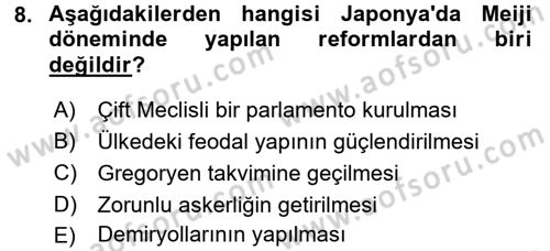 Siyasi Tarih Dersi 2018 - 2019 Yılı (Vize) Ara Sınav Soruları 8. Soru