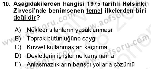 Siyasi Tarih Dersi 2018 - 2019 Yılı (Final) Dönem Sonu Sınav Soruları 10. Soru