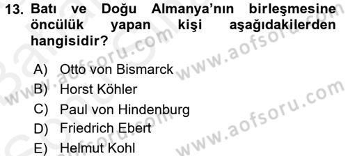 Siyasi Tarih Dersi 2018 - 2019 Yılı (Final) Dönem Sonu Sınav Soruları 13. Soru