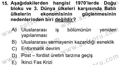 Siyasi Tarih Dersi 2018 - 2019 Yılı (Final) Dönem Sonu Sınav Soruları 15. Soru