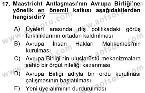 Siyasi Tarih Dersi 2018 - 2019 Yılı (Final) Dönem Sonu Sınav Soruları 17. Soru