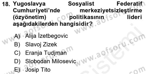 Siyasi Tarih Dersi 2018 - 2019 Yılı (Final) Dönem Sonu Sınav Soruları 18. Soru