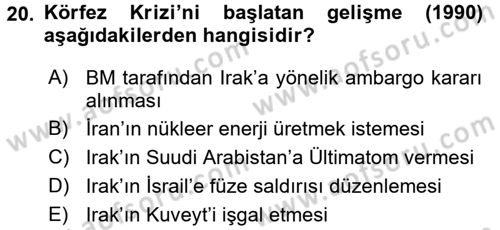 Siyasi Tarih Dersi 2018 - 2019 Yılı (Final) Dönem Sonu Sınav Soruları 20. Soru