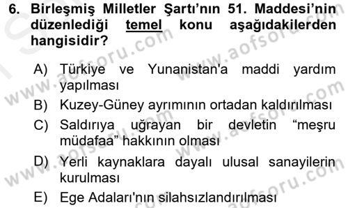 Siyasi Tarih Dersi 2018 - 2019 Yılı (Final) Dönem Sonu Sınav Soruları 6. Soru