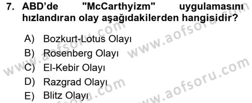 Siyasi Tarih Dersi 2018 - 2019 Yılı (Final) Dönem Sonu Sınav Soruları 7. Soru