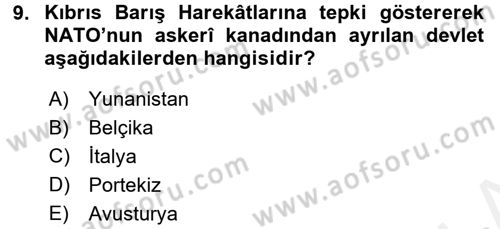 Siyasi Tarih Dersi 2018 - 2019 Yılı (Final) Dönem Sonu Sınav Soruları 9. Soru