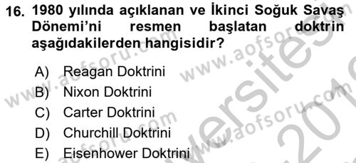 Siyasi Tarih Dersi 2018 - 2019 Yılı Yaz Okulu Sınav Soruları 16. Soru