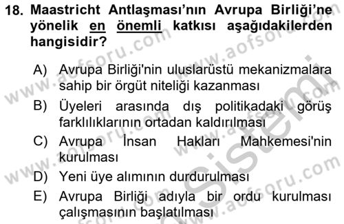 Siyasi Tarih Dersi 2018 - 2019 Yılı Yaz Okulu Sınav Soruları 18. Soru