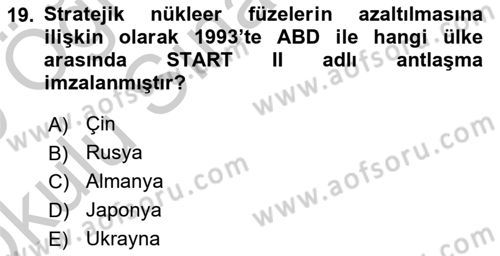 Siyasi Tarih Dersi 2018 - 2019 Yılı Yaz Okulu Sınav Soruları 19. Soru