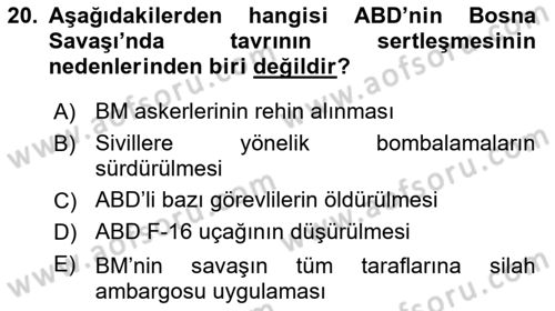 Siyasi Tarih Dersi 2018 - 2019 Yılı Yaz Okulu Sınav Soruları 20. Soru